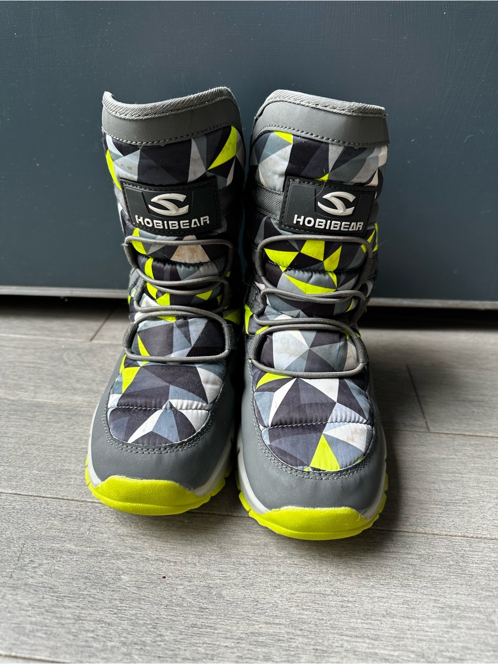 Boys Hobibear Green And Gray Geometric Waterproof Winter Outdoor Snow Boots Sz 2